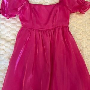 Vibrant Pink Puff Sleeve Dress